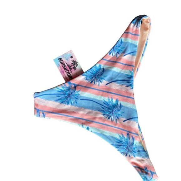 Sunsations Blue & Pink Palm Tree Bikini sz Large - Picture 3 of 6